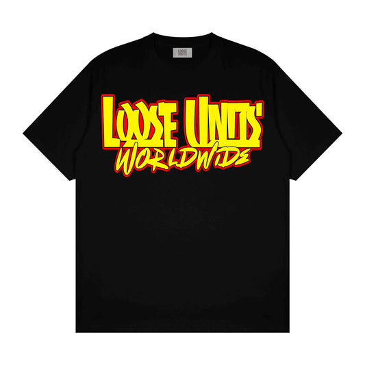Loose Units Worldwide logo detail on premium streetwear t-shirt