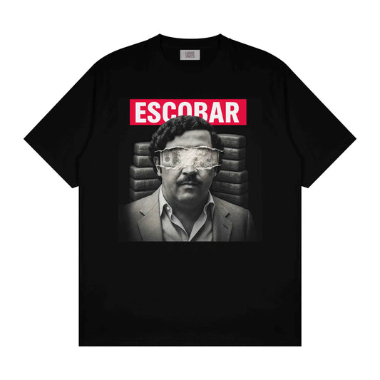 Black and white Pablo Escobar graphic t shirt long sleeve vintage cotton shirt by Loose Units oversized graphic tee